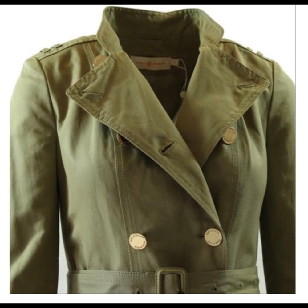 Tory Burch Vanna trench coat olive green sz 4 belt - Picture 7 of 8